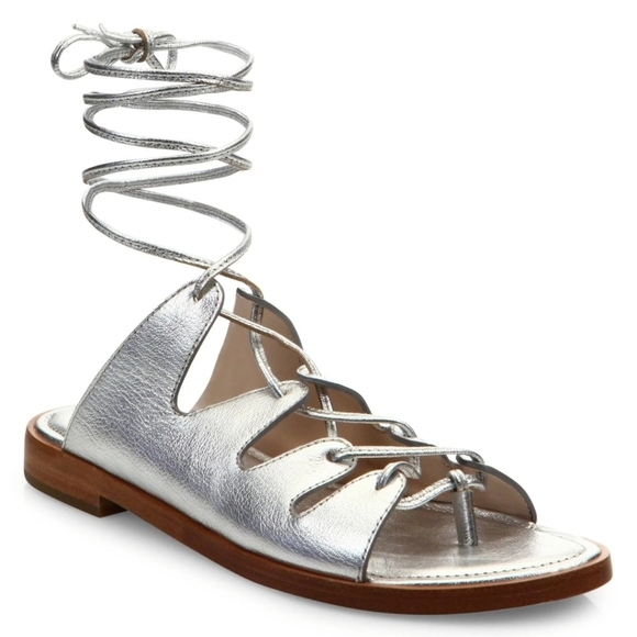 Loeffler Randall Metallic Silver Kira Lace Up Ankle Sandals - Picture 1 of 14